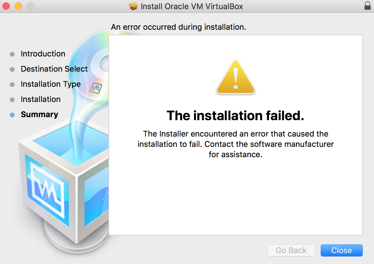 Failed VirtualBox installation